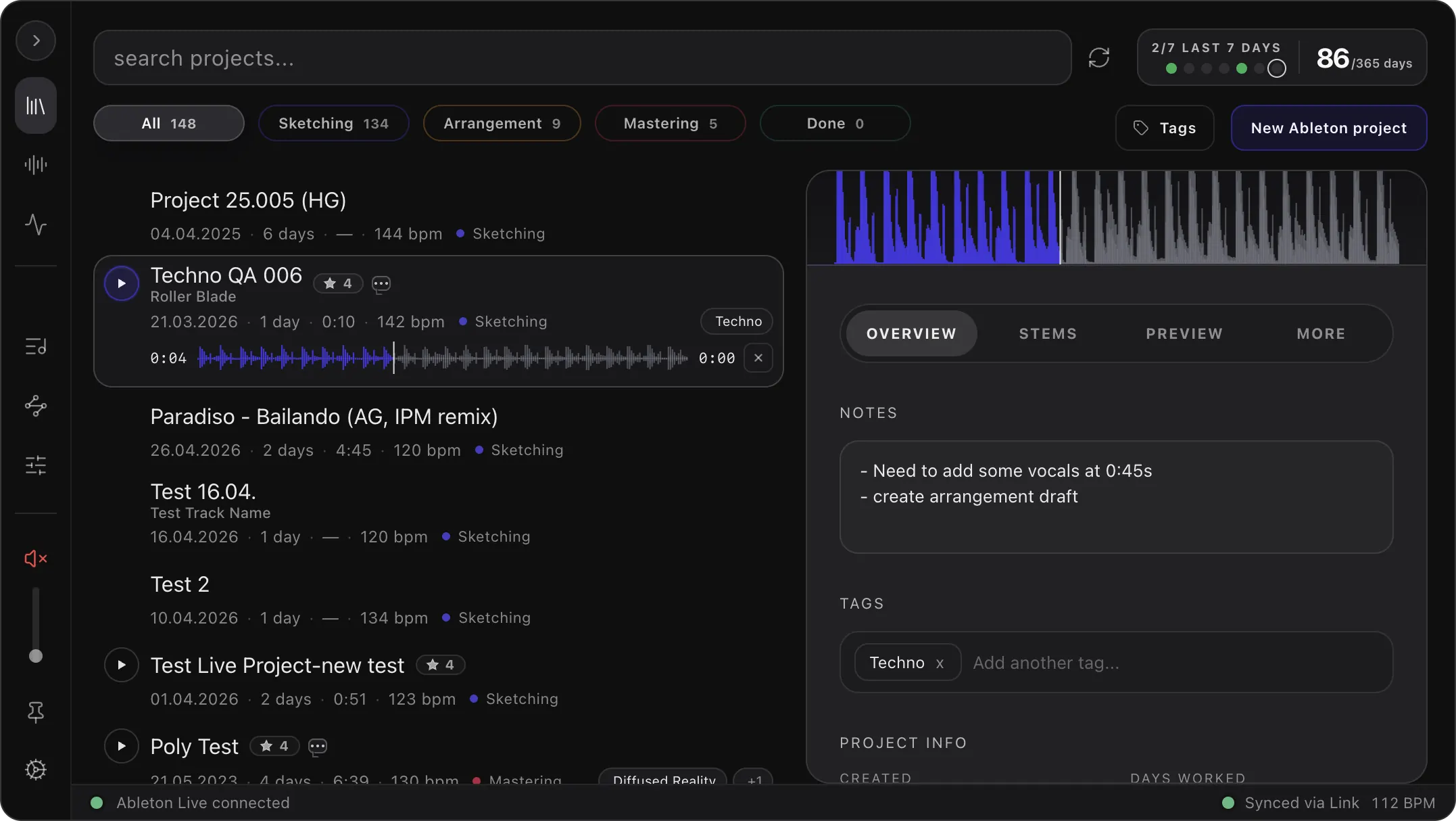 Vibseek Studio project detail and workflow view